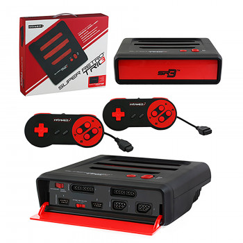 Super Retro Trio Console 3 in 1 NES/SNES/Genesis Red & Black - Super Retro Trio Console. For General Gaming 3 in 1 NES/SNES/Genesis Red & Black