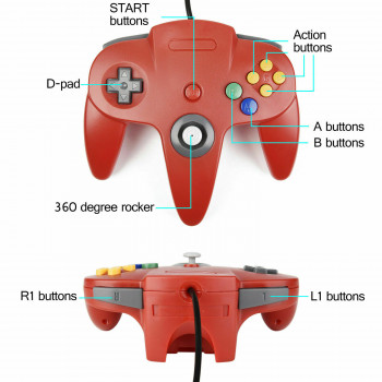 Original Nintendo 64 Controller Red N64 Style Controller Red - Nintendo 64 Controllers - N64 Controllers - N64 Controller Pads Game N64 Style Controller Red